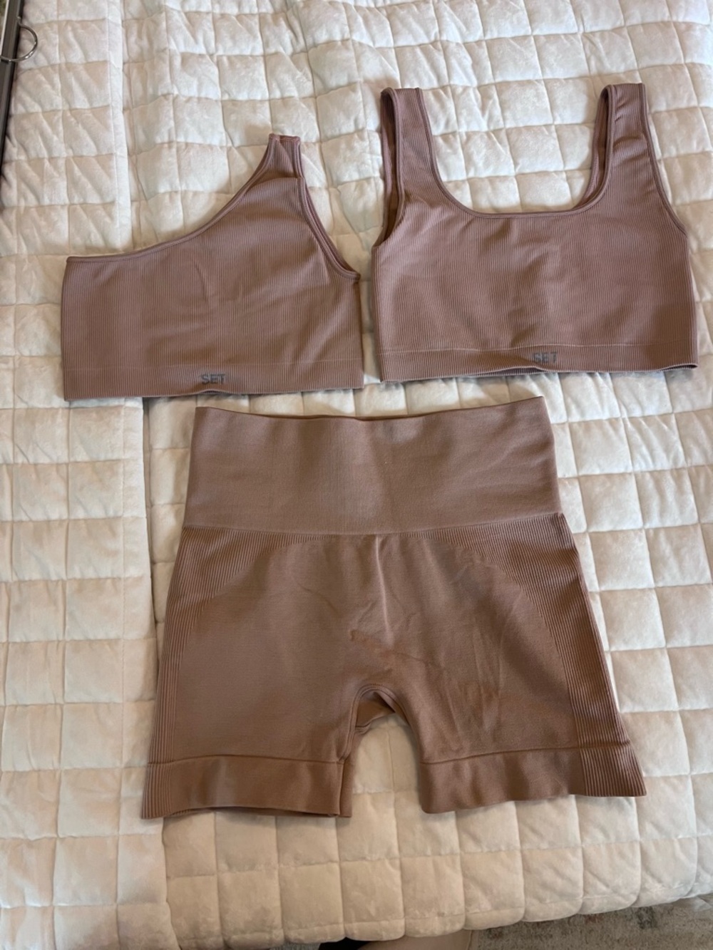 SET Active Mauve Ribbed Seamless Bralette & High-Waist Biker Short Set